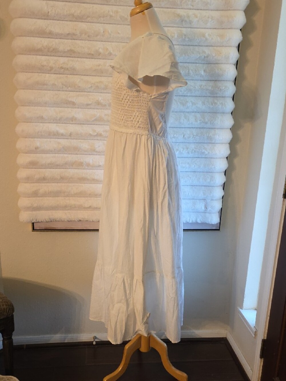 Zara White Smocked Backless Maxi Dress Size L - Picture 8 of 13
